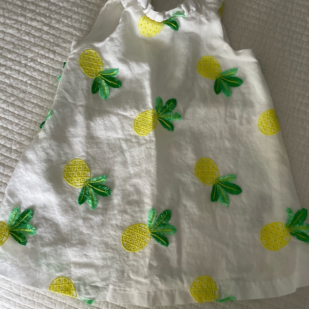 White Dress with Pineapple Embroidery
